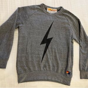 Aviator Nation Gray Sweatshirt with Black Lightning Bolt
